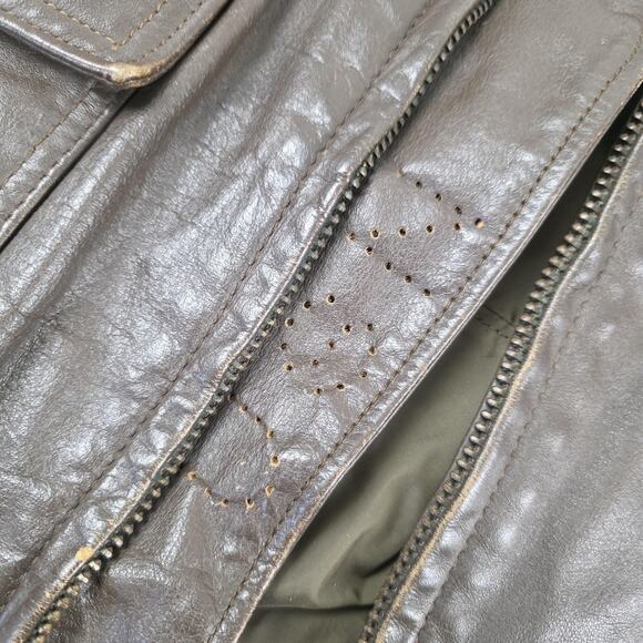 VINTAGE Brill Bros G-1 Flight Jacket Mens 42 Brown Leather Mouton Collar USN 80s - Picture 3 of 16